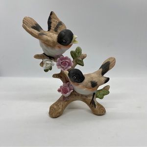 Vintage Ceramic Two Brown Birds On A Branch Figurine